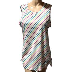 Christopher & Banks Women’s Size L White Striped Ruched Sides Tank Top Tunic NWT